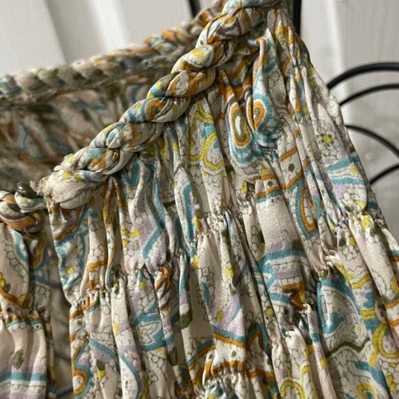 ZARA MINI DRESS TUNIC 100% SILK SMOCKED NECK HALTED PAISLEY ICONIC CHIC SZ M - Picture 10 of 16